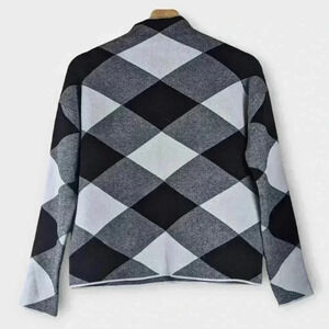 TAHARI Mock Neck Sweater Black White Buffalo Plaid Diamond Check Size S
